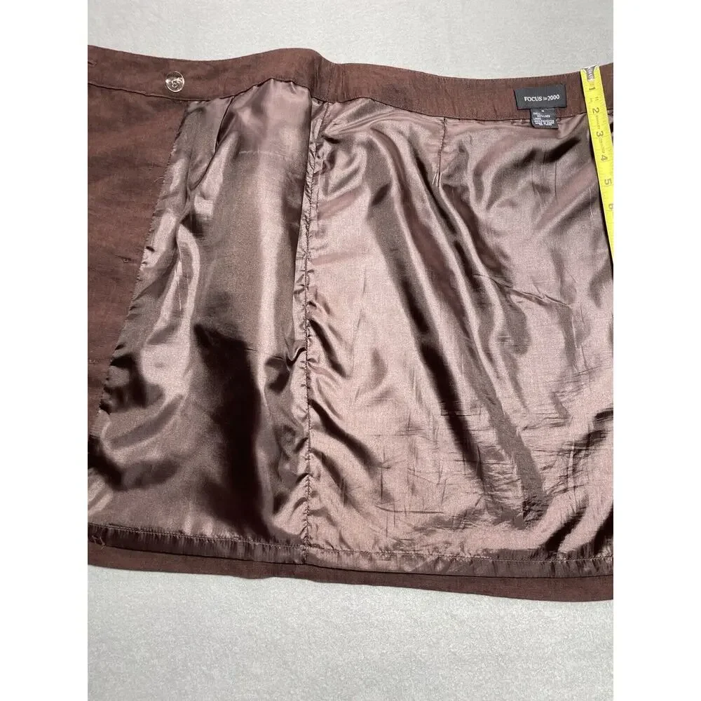 Focus 2000 Women Size 12 Brown‎ Linen Wrap Skirt Accent Buttons Lined Lagenlook